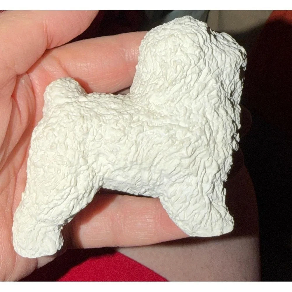 Bichon Frise Poodle Figurine Small White Textured Dog